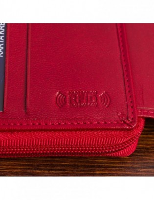 Portfel skórzany damski duży pionowy RFiD skóra klasyk czerwony Beltimore A08 - zdjęcie 9