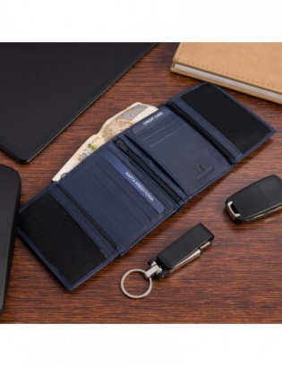 Portfel skórzany męski mały pionowy z flagą granatowy RFiD Beltimore D48 - zdjęcie 2