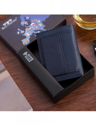 Portfel skórzany męski mały pionowy z flagą granatowy RFiD Beltimore D48 - zdjęcie 5