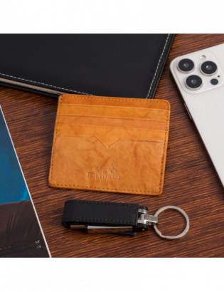 Etui na dokumenty karty wizytówki skórzane slim portfel kamelowe Beltimore E49 - zdjęcie 4