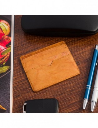 Etui na dokumenty karty wizytówki skórzane slim portfel kamelowe Beltimore E49 - zdjęcie 5