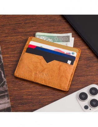 Etui na dokumenty karty wizytówki skórzane slim portfel kamelowe Beltimore E49 - zdjęcie 6