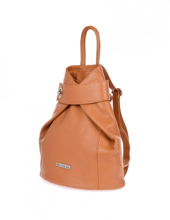 Camelowy skórzany plecak damski elegancki z zapięciem Beltimore T54