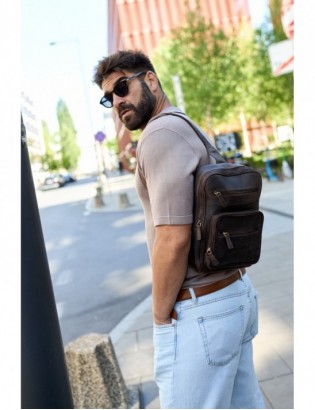 Plecak skórzany saszetka przez ramię crossbody modna 2-komorowa Beltimore N25 - zdjęcie 3