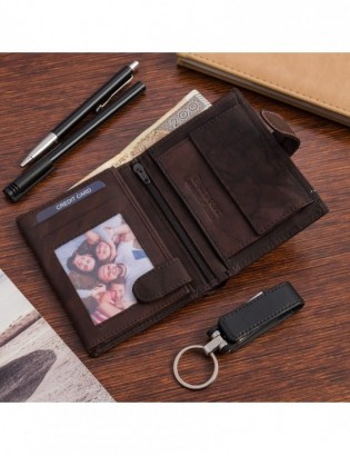 Portfel skórzany męski klasyczny pionowy z flagą brązowy RFiD Beltimore D29 - zdjęcie 4