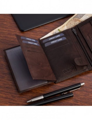 Portfel skórzany męski klasyczny pionowy z flagą brązowy RFiD Beltimore D29 - zdjęcie 6