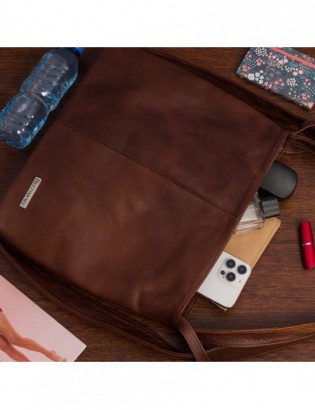 Plecak Torebka Skórzana damska A4 worek Beltimore brązowa U37 - zdjęcie 2