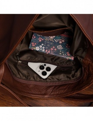 Plecak Torebka Skórzana damska A4 worek Beltimore brązowa U37 - zdjęcie 7