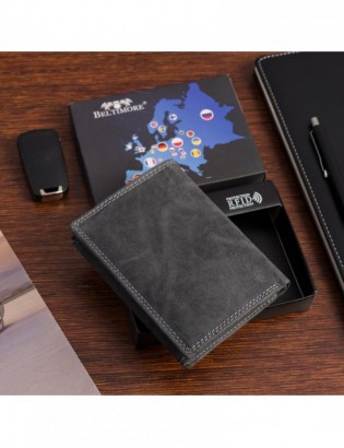 Portfel męski skórzany mały pionowy klasyczny czarny RFiD Beltimore S48 - zdjęcie 3