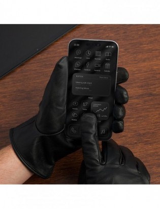 Rękawiczki skórzane męskie polar miś DOTYK touch finger czarne klasyczne BELTIMORE K33 - zdjęcie 3