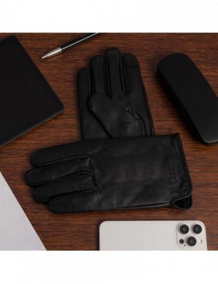 Rękawiczki skórzane męskie polar miś DOTYK touch finger czarne klasyczne BELTIMORE K33 - zdjęcie 9