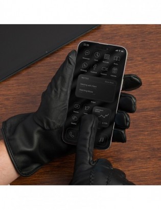 Rękawiczki skórzane męskie polar miś touch finger DOTYK ekran czarne BELTIMORE K32 - zdjęcie 7