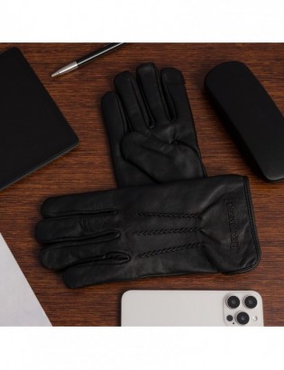 Rękawiczki skórzane męskie polar miś touch finger DOTYK ekran czarne BELTIMORE K32 - zdjęcie 10