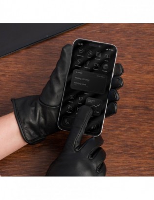 Rękawiczki skórzane damskie czarne polar touch finger na dotyk BELTIMORE K25 - zdjęcie 3