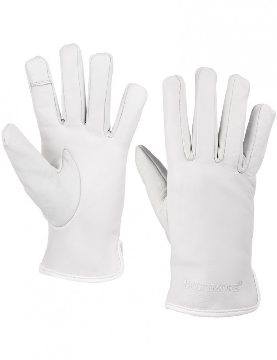 Rękawiczki skórzane damskie białe polar touch finger na dotyk BELTIMORE K25