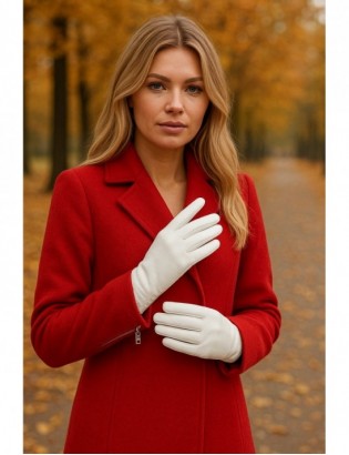 Rękawiczki skórzane damskie białe polar touch finger na dotyk BELTIMORE K25 - zdjęcie 2