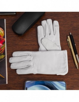 Rękawiczki skórzane damskie białe polar touch finger na dotyk BELTIMORE K25 - zdjęcie 4