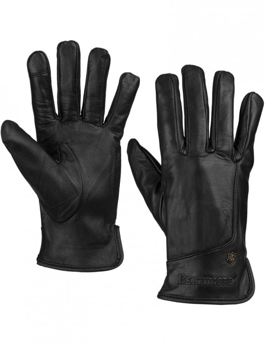 Rękawiczki skórzane damskie czarne polar touch finger na dotyk BELTIMORE K40