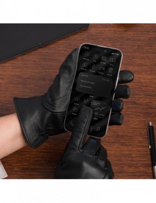 Rękawiczki skórzane damskie czarne polar touch finger na dotyk BELTIMORE K40 - zdjęcie 2