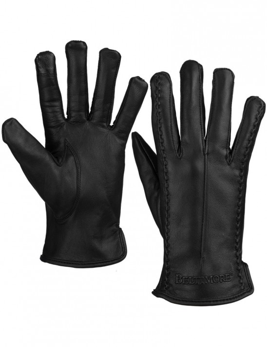 Rękawiczki skórzane damskie czarne polar touch finger na dotyk BELTIMORE K39