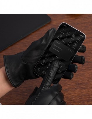 Rękawiczki skórzane damskie czarne polar touch finger na dotyk BELTIMORE K39 - zdjęcie 3