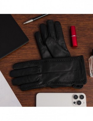 Rękawiczki skórzane damskie czarne polar touch finger na dotyk BELTIMORE K39 - zdjęcie 4