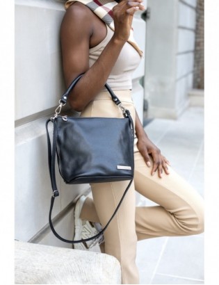 Czarna Damska Torebka Listonoszka Skórzana Włoska skóra Beltimore T75 - zdjęcie 2