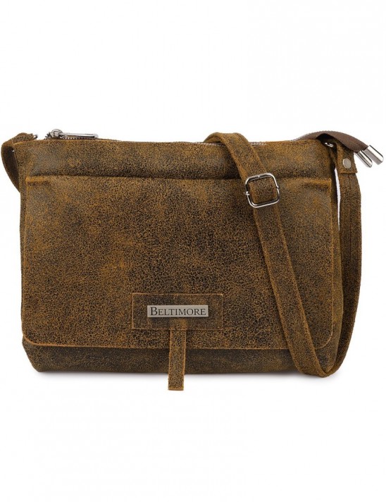 Beltimore Torebka Skórzana 2komorowa Klapa Pasek brązowa N14