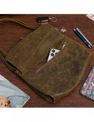 Beltimore Torebka Skórzana 2komorowa Klapa Pasek brązowa N14 - zdjęcie 6