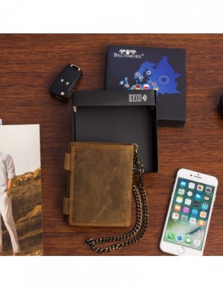 Męski portfel skórzany brązowy nubuk skóra z łańcuchem Beltimore R78 - zdjęcie 3