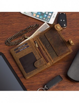 Męski portfel skórzany brązowy nubuk skóra z łańcuchem Beltimore R78 - zdjęcie 4