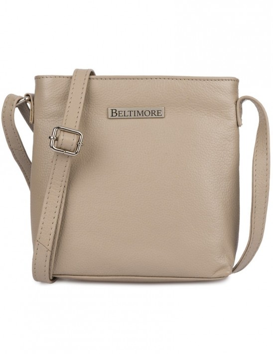 Torebka damska skórzana listonoszka mała premium slim klasyczna beżowa Beltimore L51
