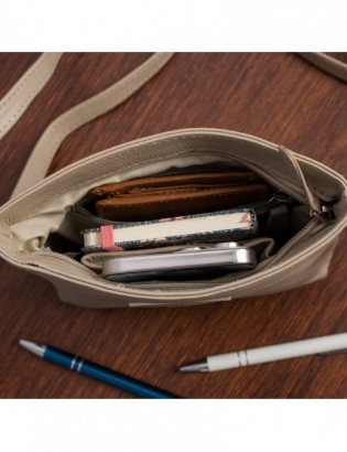 Torebka damska skórzana listonoszka mała premium slim klasyczna beżowa Beltimore L51 - zdjęcie 6