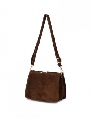 Listonoszka damska skórzana włoska zamszowa kuferek Beltimore B64 ciemny brąz - zdjęcie 1