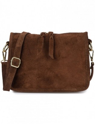 Listonoszka damska skórzana włoska zamszowa kuferek Beltimore B64 ciemny brąz - zdjęcie 2