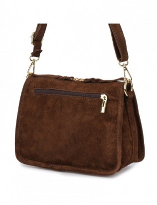 Listonoszka damska skórzana włoska zamszowa kuferek Beltimore B64 ciemny brąz - zdjęcie 3