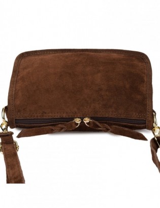 Listonoszka damska skórzana włoska zamszowa kuferek Beltimore B64 ciemny brąz - zdjęcie 5