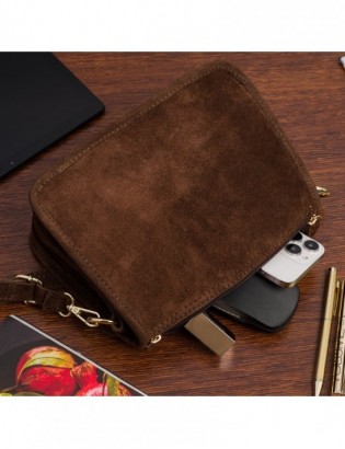 Listonoszka damska skórzana włoska zamszowa kuferek Beltimore B64 ciemny brąz - zdjęcie 8