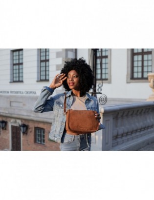 Listonoszka damska skórzana włoska zamszowa kuferek Beltimore B64 ciemny brąz - zdjęcie 9