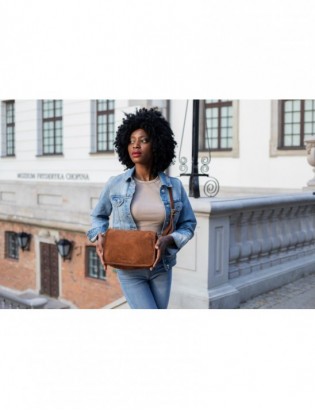 Listonoszka damska skórzana włoska zamszowa kuferek Beltimore B64 ciemny brąz - zdjęcie 10