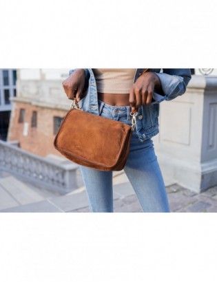 Listonoszka damska skórzana włoska zamszowa kuferek Beltimore B64 ciemny brąz - zdjęcie 12