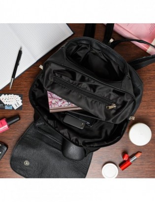 Czarny Beltimore plecak skórzany damski z klapą solidny S41 - zdjęcie 4