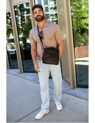 Czarna Beltimore Torba męska Skórzana listonoszka dwukomorowa Q67 - zdjęcie 2