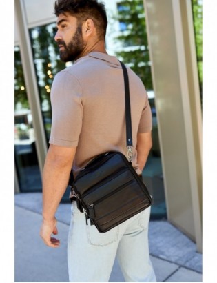 Czarna Beltimore Torba męska Skórzana listonoszka dwukomorowa Q67 - zdjęcie 4