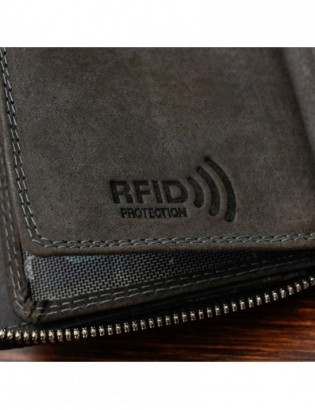 Portfel skórzany zasuwany duży poziomy RFiD nubuk szary Beltimore H01 - zdjęcie 9