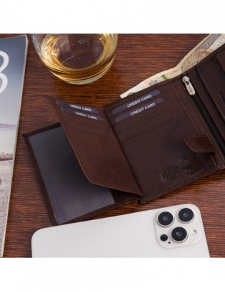 Portfel skórzany męski pionowy klasyczny brązowy RFiD Beltimore D32 - zdjęcie 6