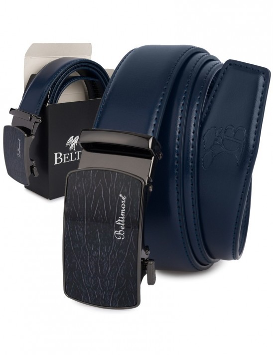 Pasek męski skórzany klamra automatyczna granatowy Beltimore A45