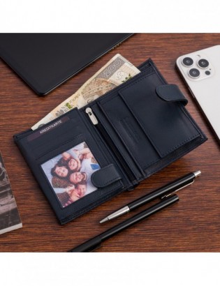 Męski portfel skórzany klasyczny granatowy pionowy Beltimore D49 - zdjęcie 6