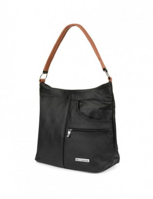 Czarno-camelowa Torebka Skórzana listonoszka damska duża klasyczna H08 - zdjęcie 1