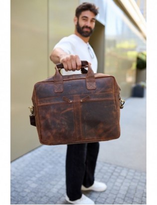 Duża solidna skórzana torba Beltimore na laptopa dokumenty brązowa nubuk M87 - zdjęcie 2